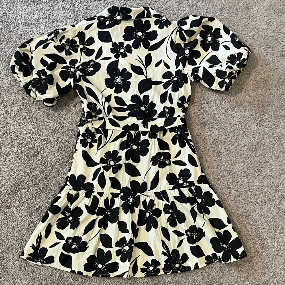 Jessica Simpson Black and Cream Floral Button-Front Tie-Waist Dress - Picture 7 of 7